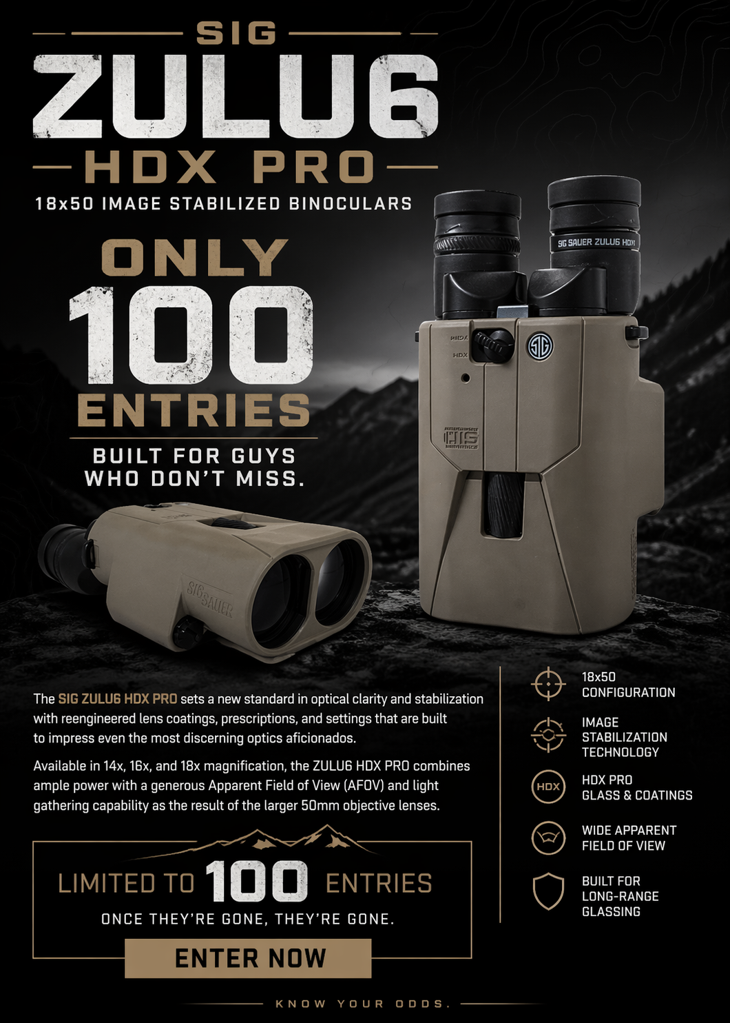 SOLD OUT- Sig Zulu HDX Pro 18x50 Image Stabilized Binocular Giveaway - Only 100 Entries